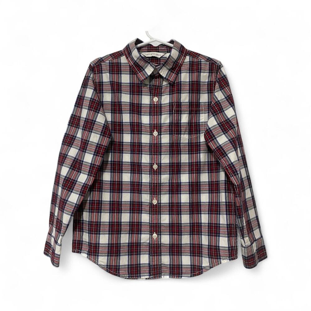 Janie and Jack Boys Red Blue Plaid Long Sleeve Button Up Size 7